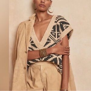 Banana Republic Heritage Oversized Sweater Vest Latte Cream Southwestern XL/XXL